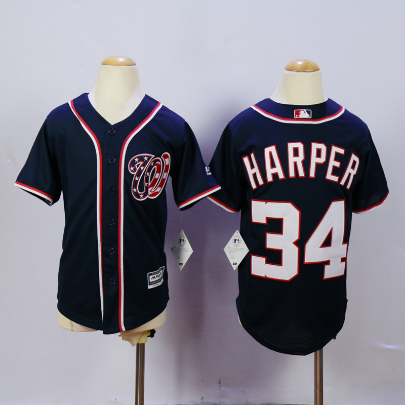 Youth Washington Nationals #34 Harper Blue MLB Jerseys